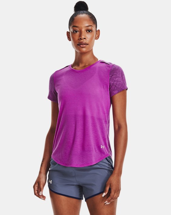 เสื้อแขนสั้น UA Streaker SnowCloud สำหรับผู้หญิง in Purple image number 0